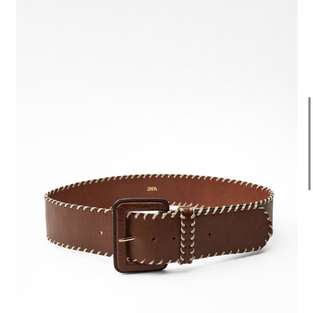 Zara Wide Leather Whipstitch Belt Size 80